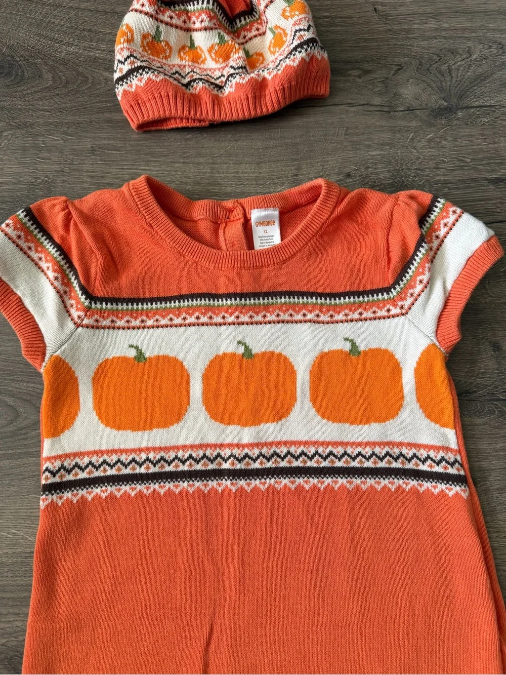 Gymboree Orange Pumpkin Knit Dress with Matching Hat & Tights, Sz. 12